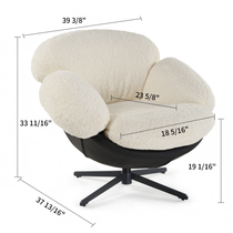 Cara Modern Swivel Lounge Chair, White Lamb Velvet Upholstery, Dimensions Detailed for Ergonomic Design.