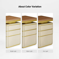 78 inch Zenith Series Office desk with wood veneer and leather color variation in different lighting.