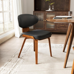 Black Dining Chairs with Leather Cushion Set of 2 for Dining Room