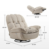 Grayson Power Recliner Chair in Beige Fabric With Dimensions, Rocking Swivel Base.