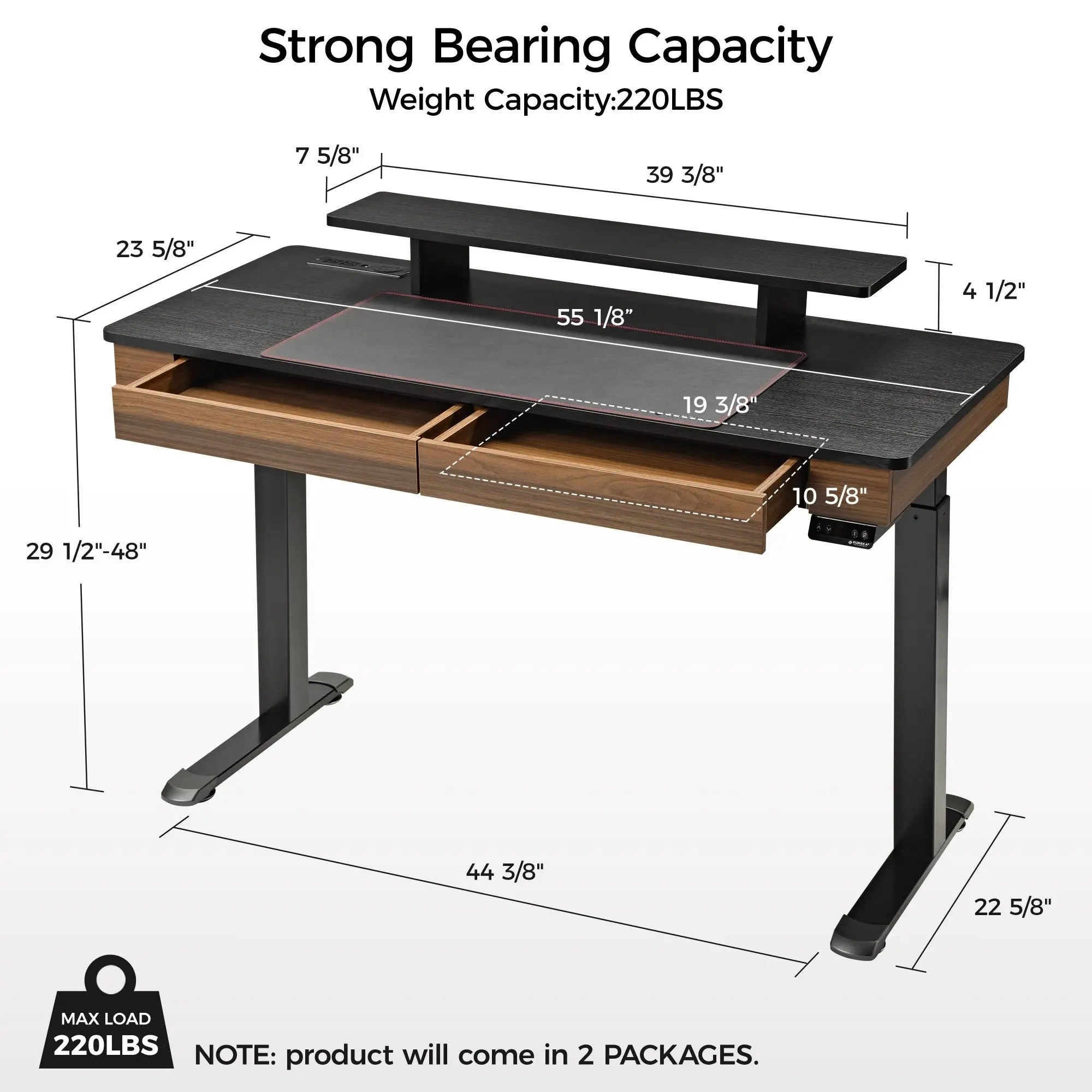 Eureka 47'' Classic Standing Desk Executive Wooden Desktop