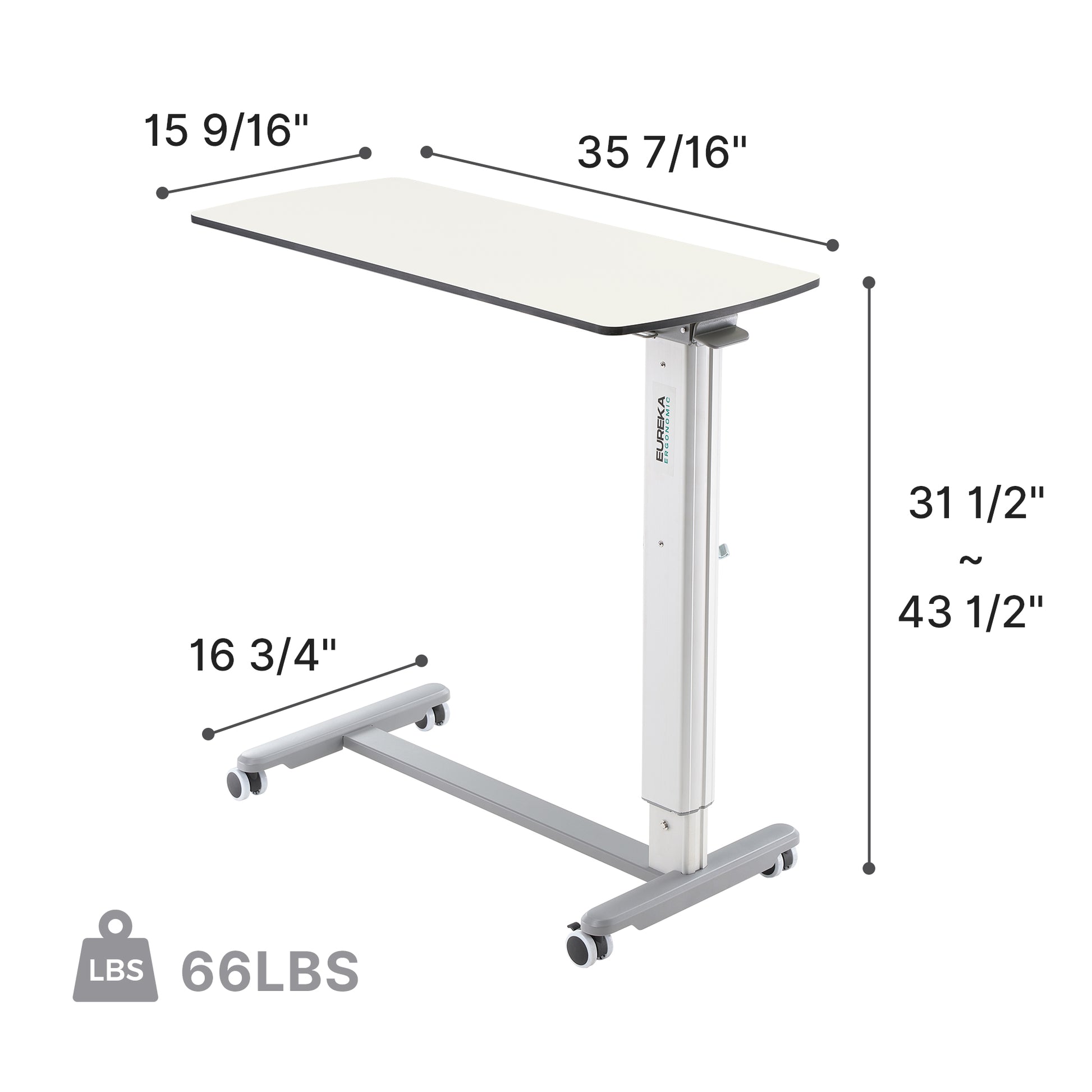 Eureka C Shaped Side Table Adjustable Height for Living Room, Product Dimension