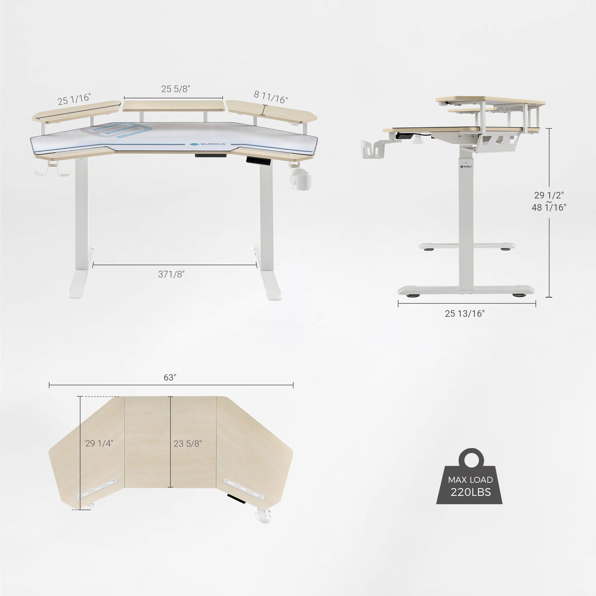 Eureka Ergonomic 63'' Wing Shaped Standing Desk with monitor shelves