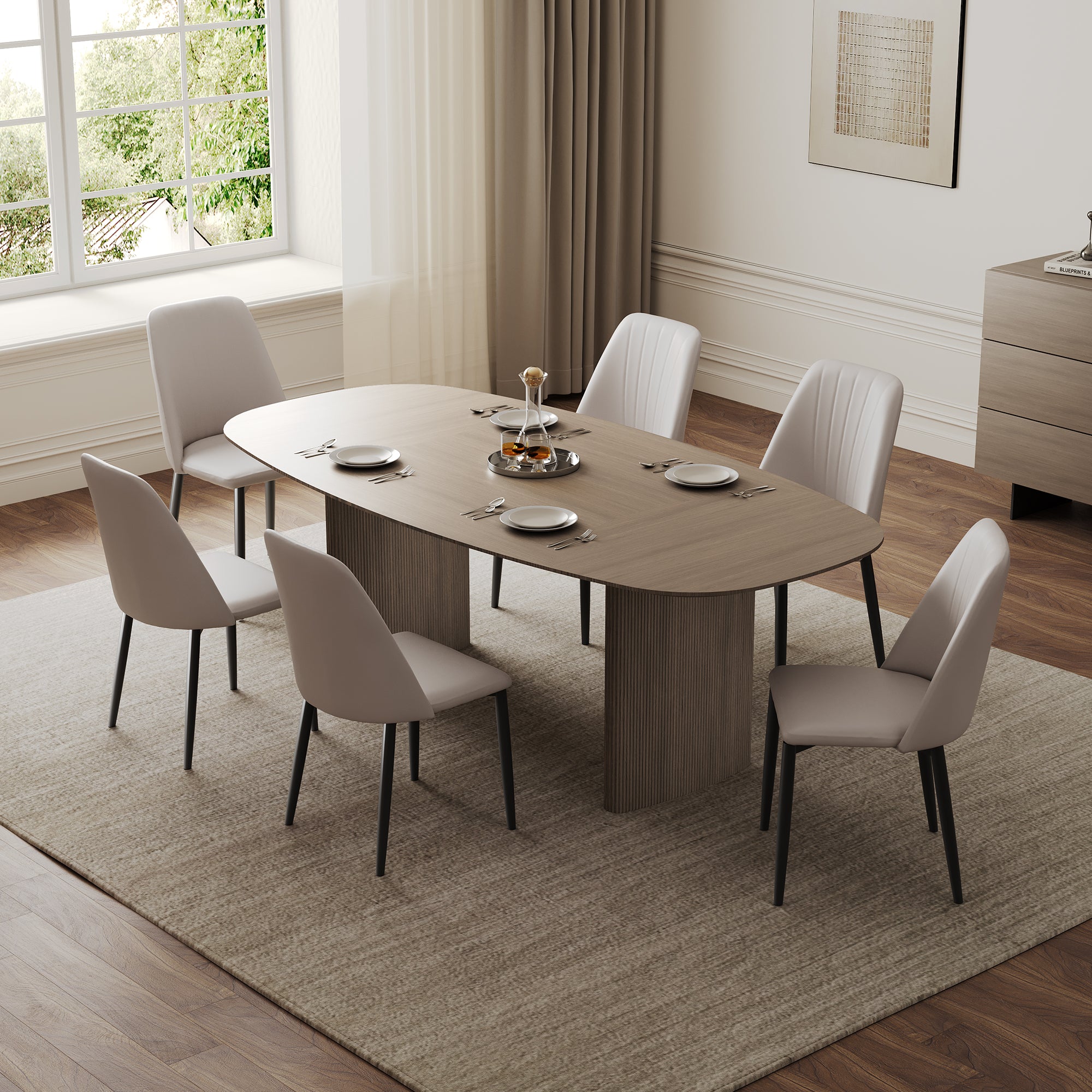 EUREKA ERGONOMIC 86" Modern Oval Dining Table set for 6, Gray
