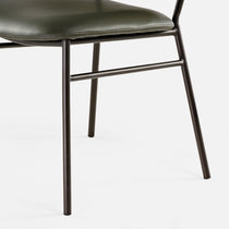 Finn Dining Chair Detail, Green Faux Leather Seat With Black Steel Frame. Modern Dining Chair, Industrial Design.