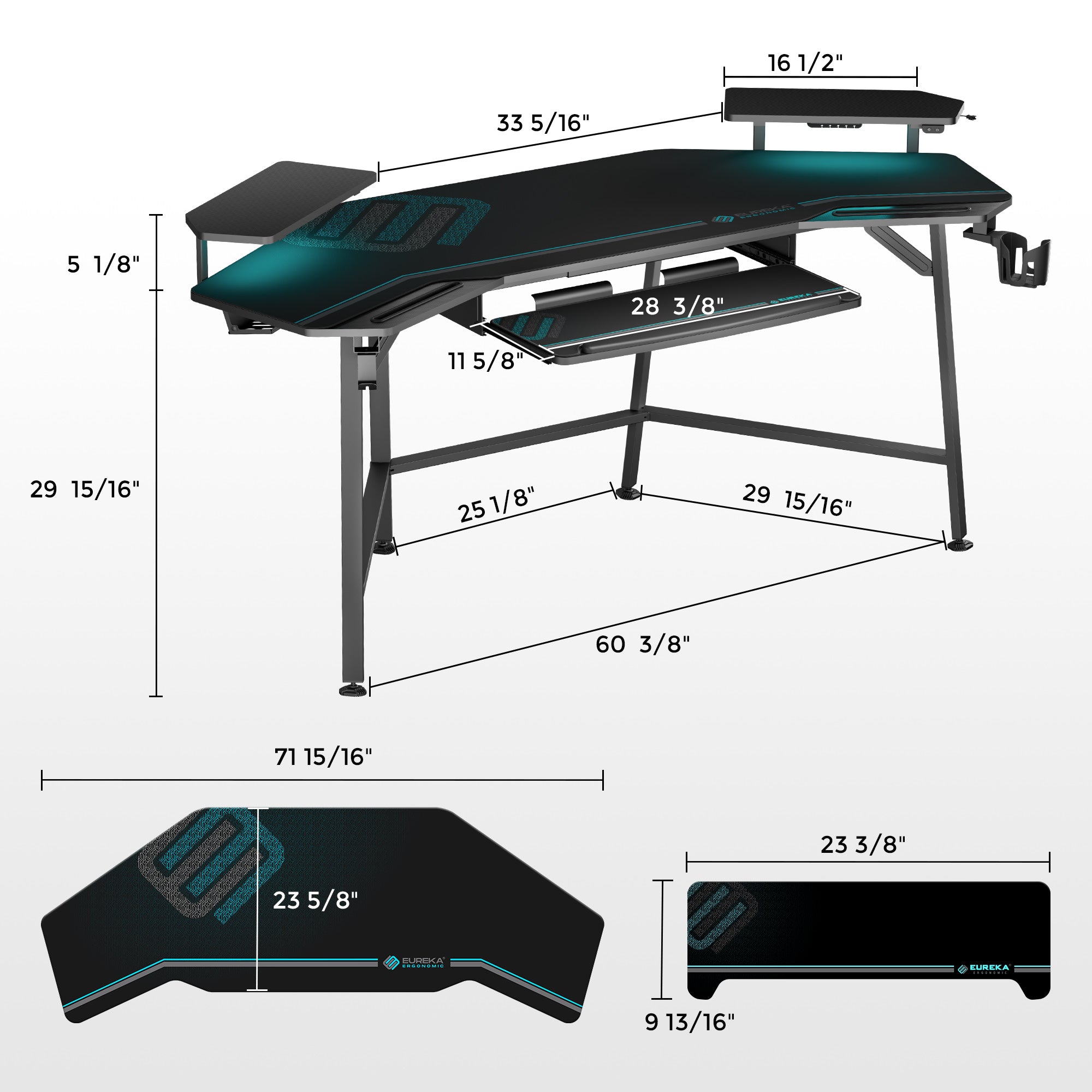 Eureka Black Large Wing-shaped Gaming Desk with Full Desk Mouse Pad