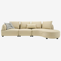 Leah Curved Couch Sofa in Beige Leather, Ergonomic Design, Minimalist Living Room Furniture.