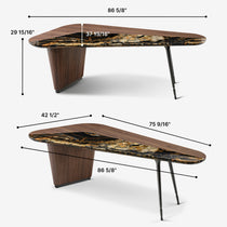 Magma Executive Desk With Natural Marble & Wood Top - Modern Home Office Desk Showcasing Dimensions and Design Details.