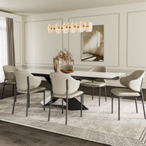 Noble Gray Upholstered Dining Chairs Set of 2 Around a Modern Dining Table.
