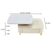 35 Creamy White Rotating Coffee Table With Marble Top - Dimensions Shown.