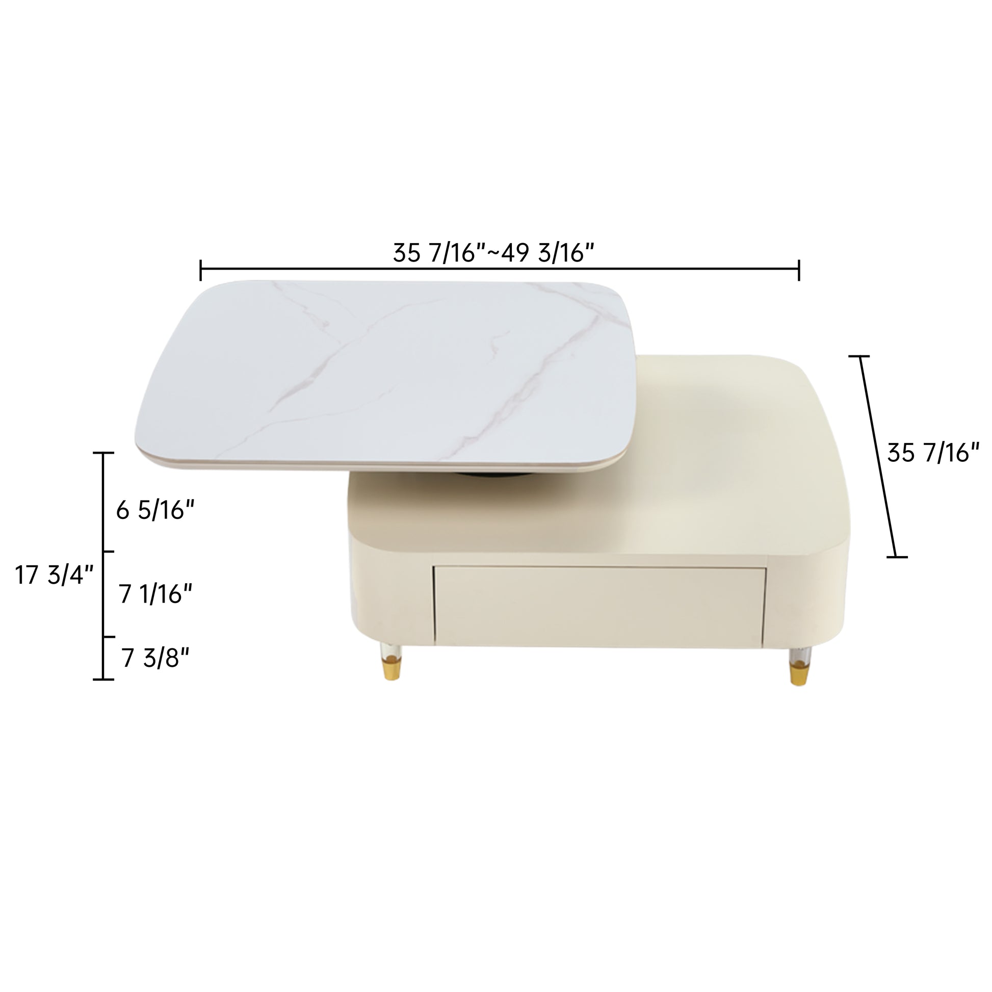 35" Rotating Coffee Table With Drawers Product Dimensions