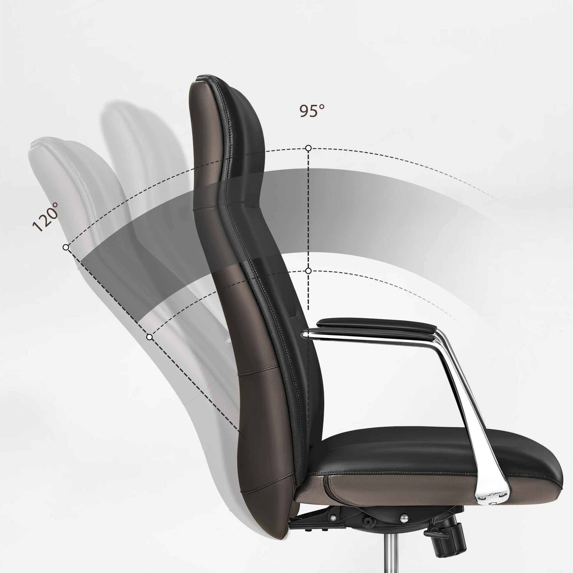 Royal Slim Executive Office Chair: Black Leather, Ergonomic Design, Adjustable Backrest (90°-135°).