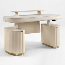 Eureka Ergonomic Opal Desk back view with Cream Birch modesty panel product showcase.