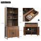 77'' Display Bookshelf with Glass Door and Storage Cabinets, Walnut