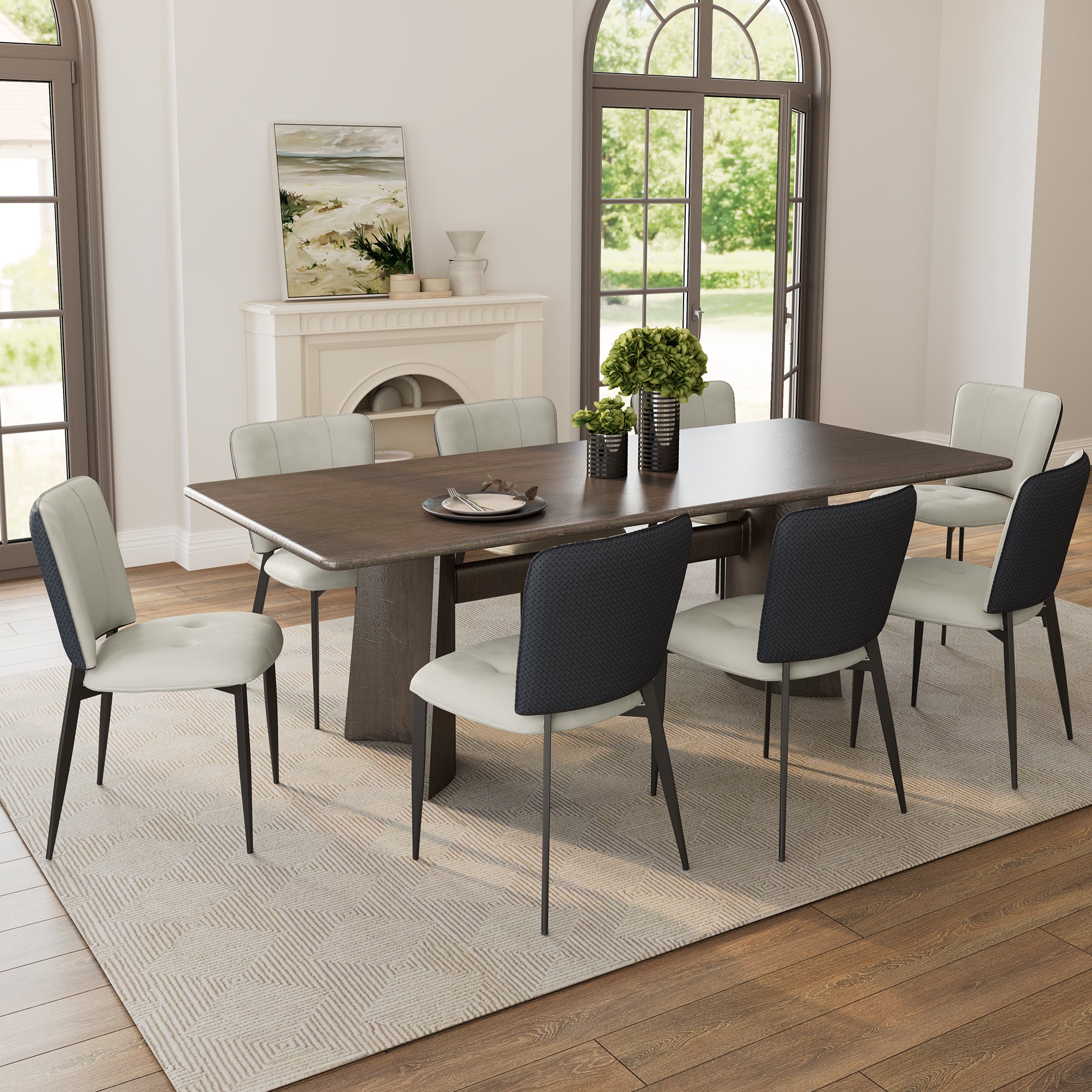 Modern Two-tone Woven Leather Dining Chair Set of 2|Eureka