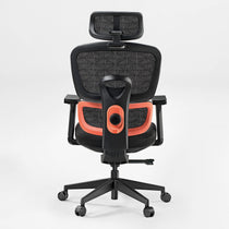 Eureka Ergonomic Black ergonomic office chair with mesh back, headrest, and orange lumbar accents, on a white background.