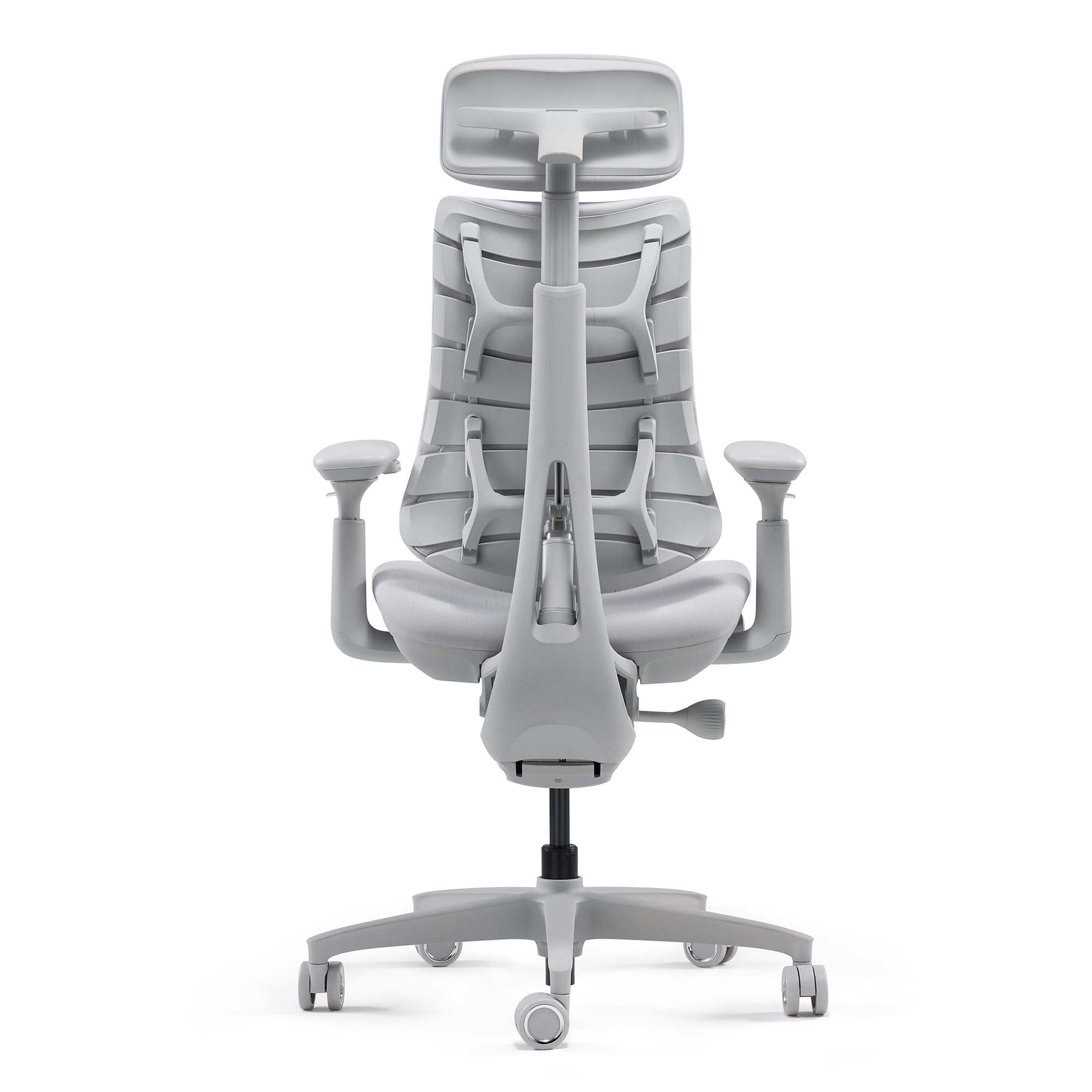 Diagram showing dimensions and measurements of the ergonomic office chair.