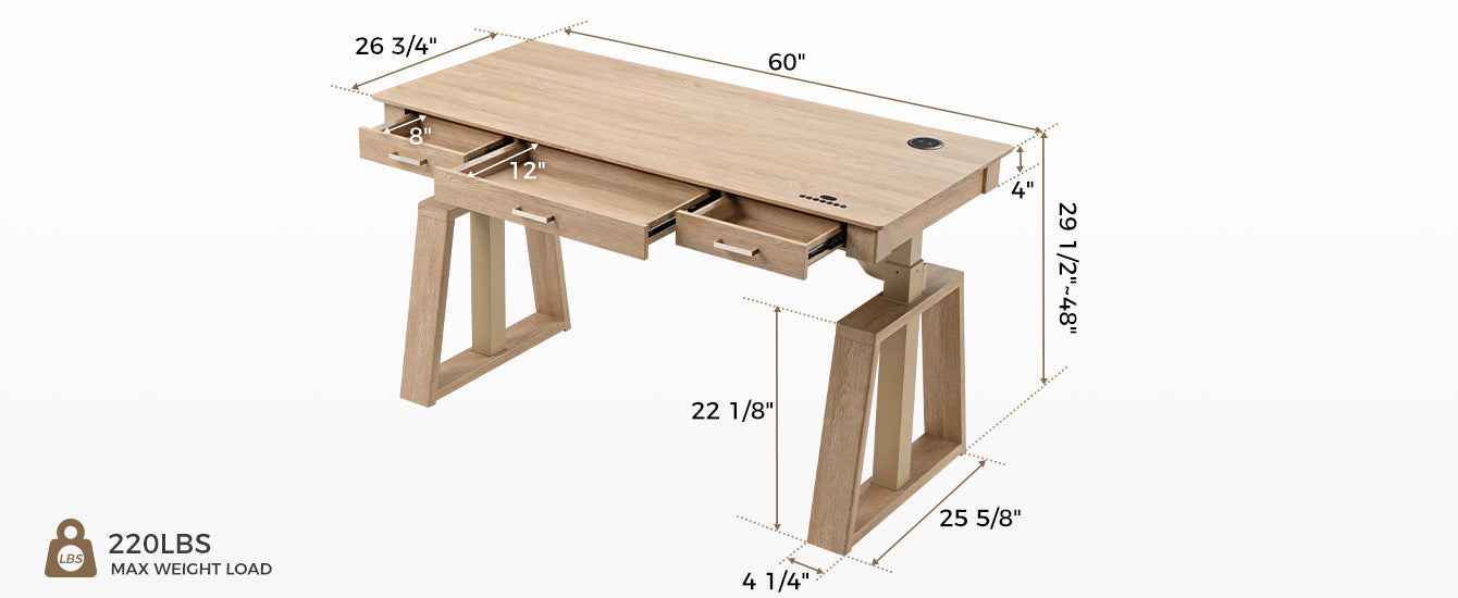 Ark EL Executive Standing Desk product dimensions