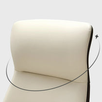Eureka Ergonomic Close-up of Royal Slim executive office chair headrest in champagne leather, showing stitching details.