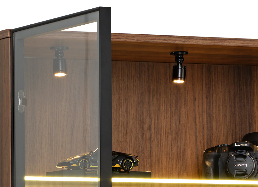 Curio LED Lighting Display Cabinet Showcase Adjustable Lighting Spotlights and Glass Shelving