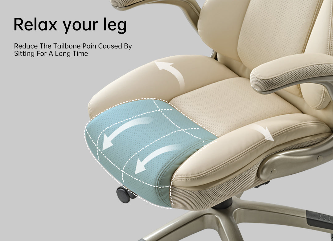 Galene, Home Office Chair, Off-White, Breathable cushioned PU Leather Fabric, Relax Your Leg