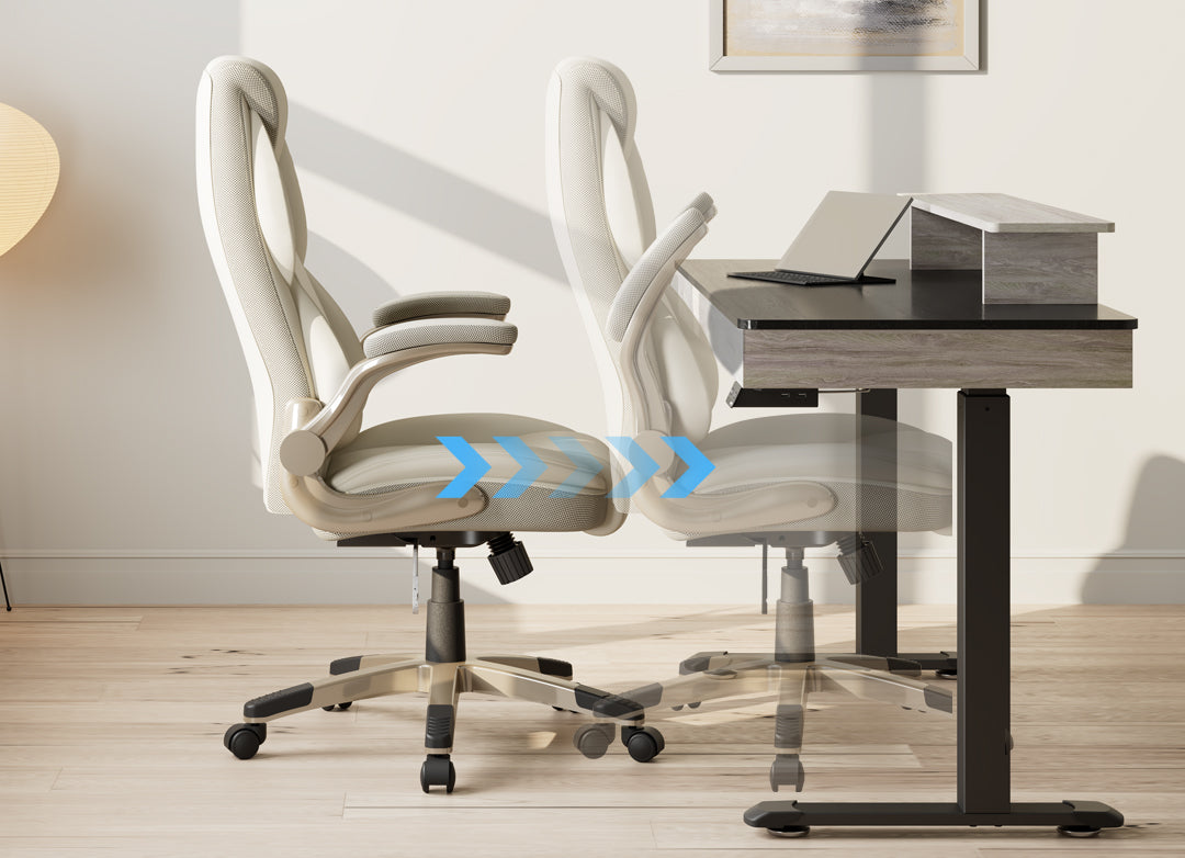 Galene, Home Office Chair, Off-White, Breathable cushioned PU Leather Fabric, Tilt Away Arms