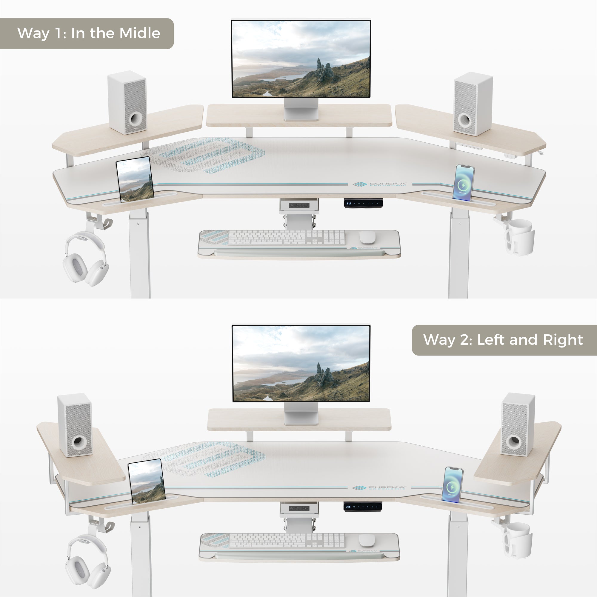 Eureka Ergonomic 72'' Wing shape Electric Standing Desk with Accessories