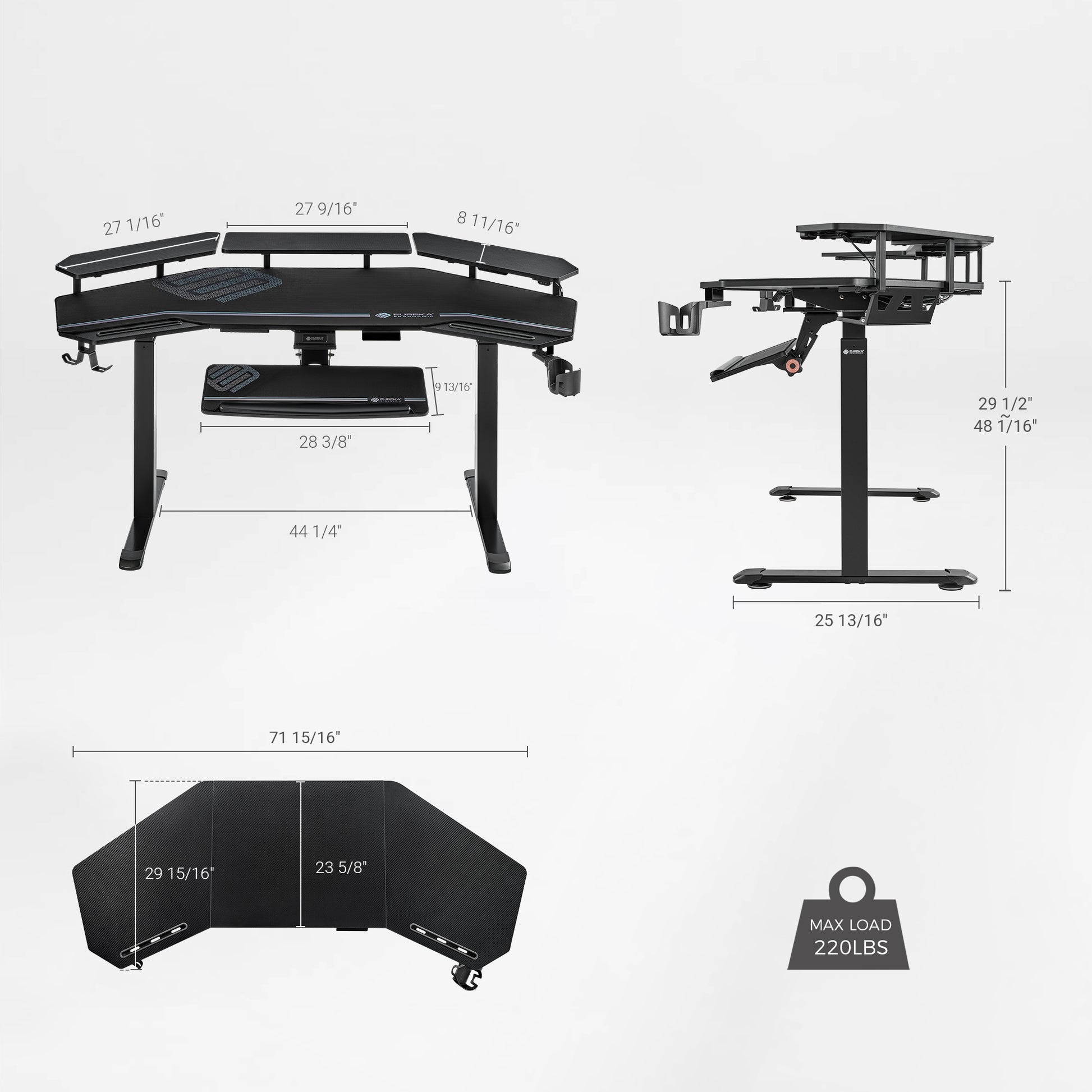 Eureka Ergonomic Aero Pro Wing-Shaped Standing Desk Dimensions, 220Lbs Max Load, Ergonomic Design, 72 Desk.