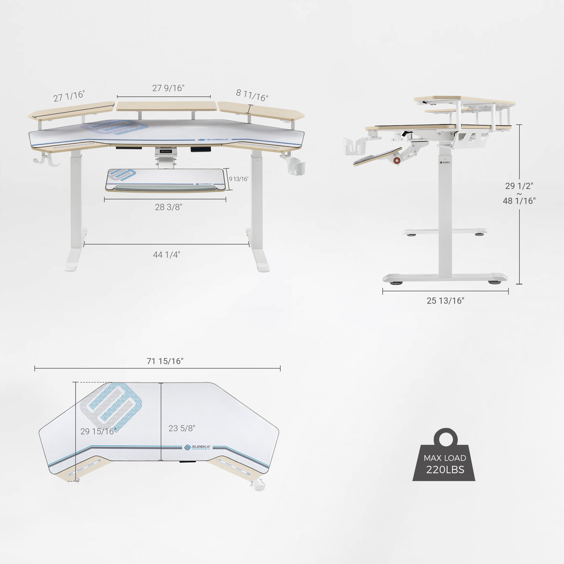 Eureka Ergonomic Aero Pro Wing-Shaped Standing Desk Dimensions, 220Lbs Max Load, Ergonomic Design, 72 Desk.