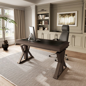Eureka Ergonomic Executive Office Set with Ark X Standing Desk and Serene Executive Office Chair in home office.