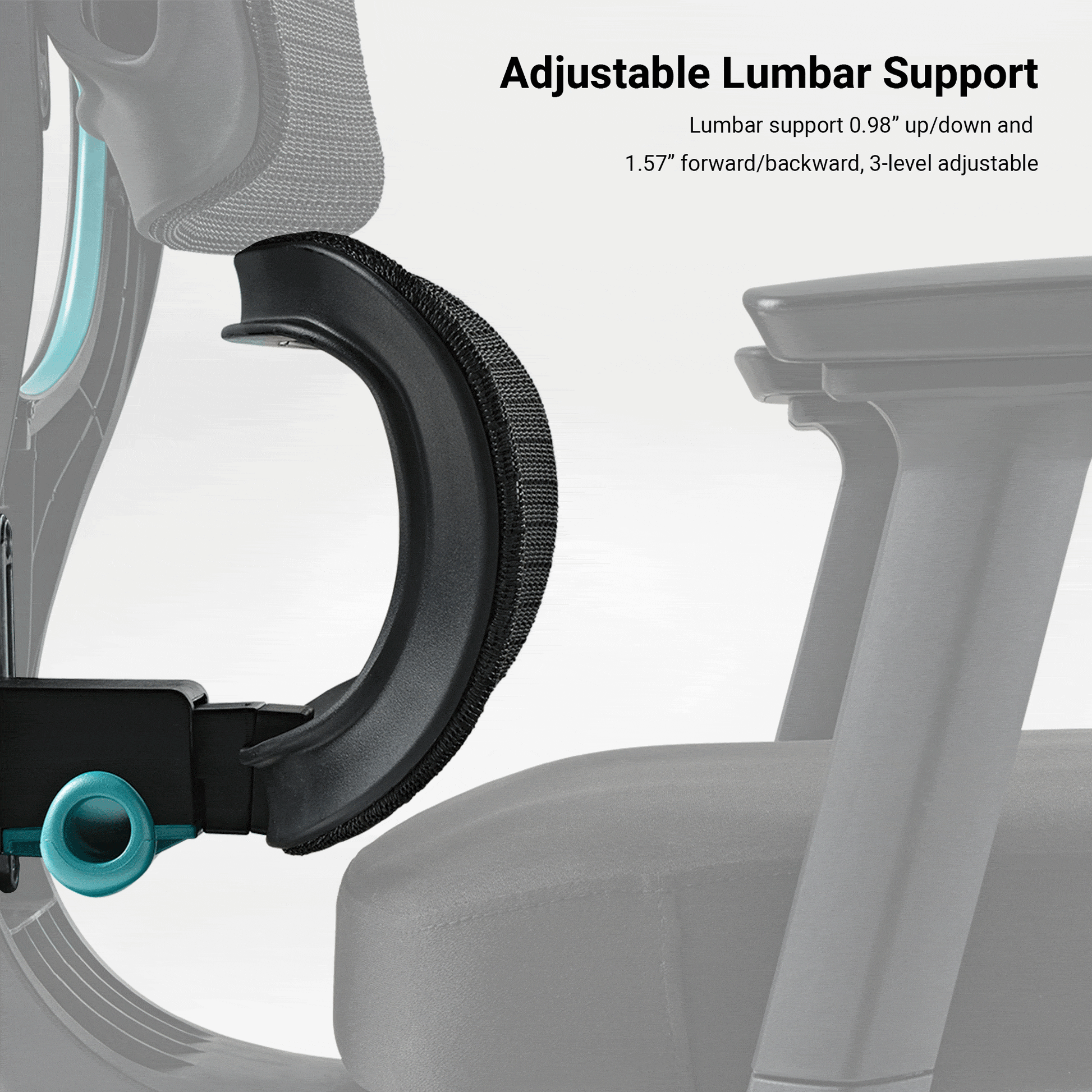 Axion Ergonomic Hybrid Chair Adjustable Lumbar Support, 3-Level Adjustment, Black Mesh.