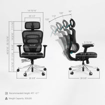 Axion Ergonomic Hybrid Chair With Measurements, Black Mesh Back, Ergonomic Design, Gaming Chair. Blue Fabric