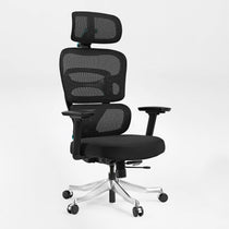 Axion Ergonomic Hybrid Chair, Black Mesh Back and Seat, Ergonomic Design, Adjustable Headrest.Blue Fabric