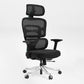 Axion Ergonomic Hybrid Chair, Black Mesh Back and Seat, Ergonomic Design, Adjustable Headrest.Blue Fabric