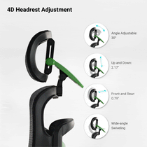 Axion Ergonomic Hybrid Chair With 4D Headrest Adjustment: Angle, Up/Down, Front/Rear, and Swivel for Ergonomic Comfort.