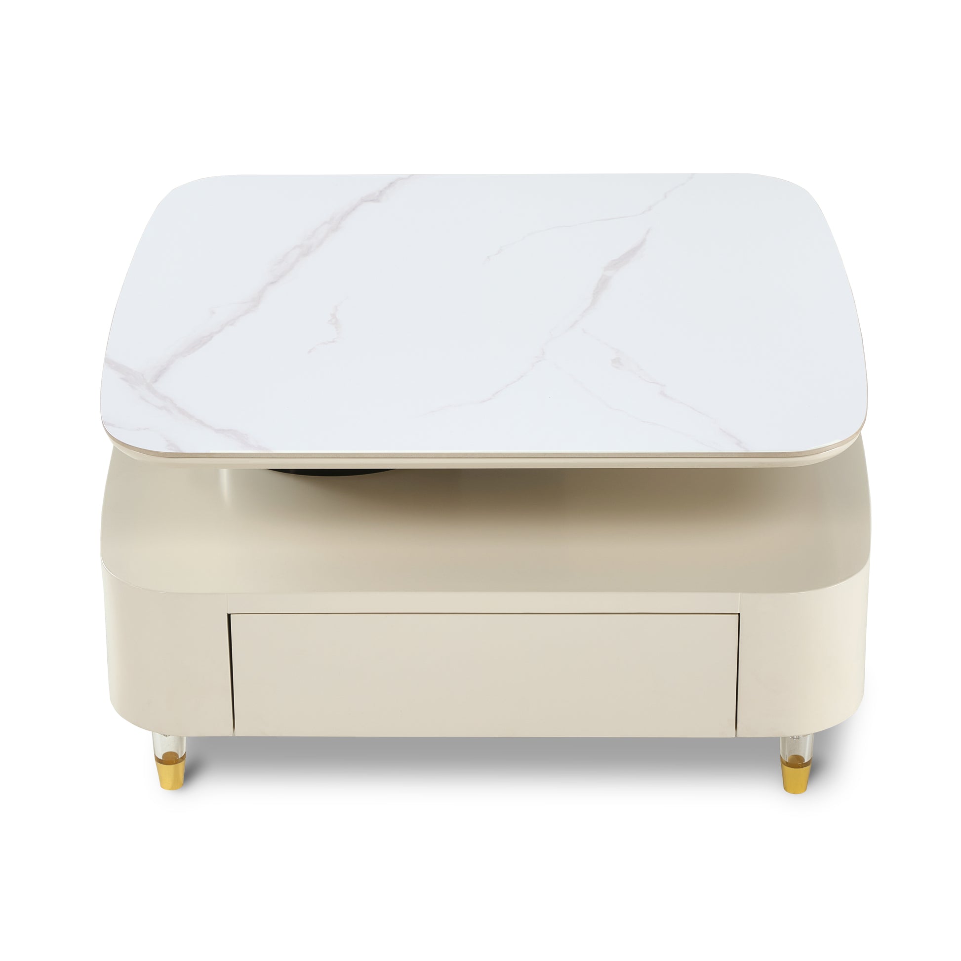 Eureka Ergonomic 35" Creamy White Rotating Coffee Table With Drawers, White