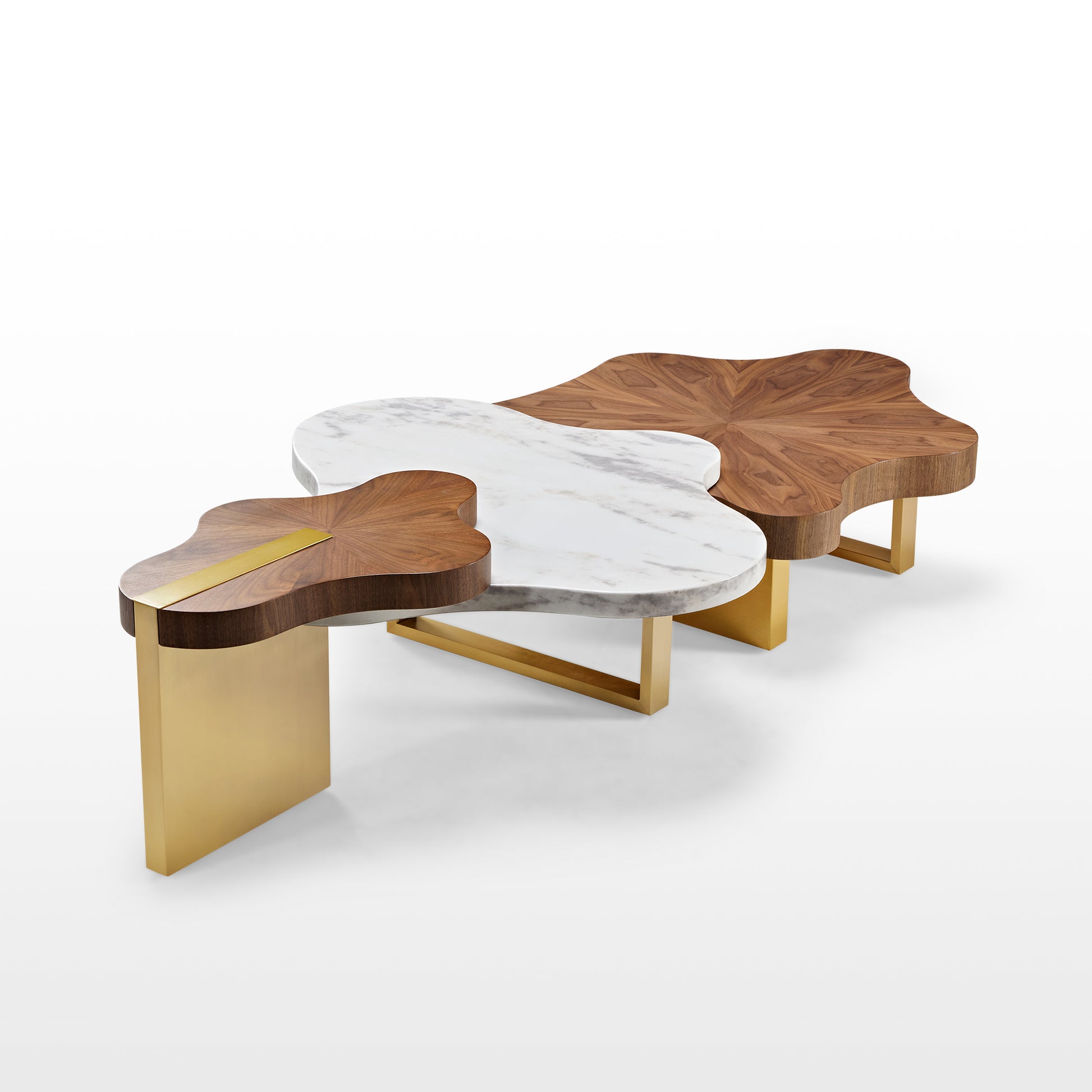 Eureka Ergonomic Cloud Shape Solid Wood Coffee Table Set, Walnut & White
