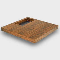47 Square Solid-Wood Coffee Table With Sunken Desktop, Wood Grain Detail, Minimalist Design.