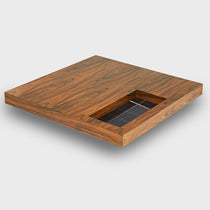 47 Square Solid-Wood Coffee Table With Sunken Desktop. Rich Wood Grain and Minimalist Design.