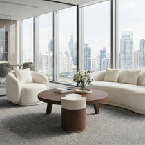 41 Irregular Round Walnut Coffee Table With Marble Accent in a office, Solid Wood Coffee Table.