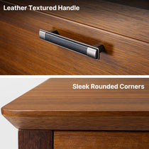 Dark Walnut File Storage Cabinet Detail: Leather Handle and Rounded Corners.