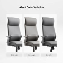 Eureka Ergonomic Valen Microfiber Leather Executive Office Chair showcasing color variation under warm, bright, and dim light.