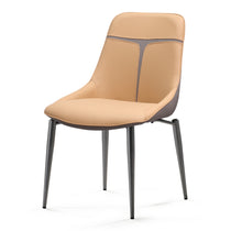 Couture Dining Chair in Turmeric Leather and Gray Accents, Ergonomic Design.