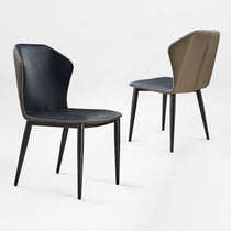 Black Upholstered Dining Chair With Black Metal Legs and White Stitching Detail 2 pcs