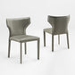 Gray Leather Dining Chair Backrest Detail With White Stitching; Modern Ergonomic Design 2 pcs