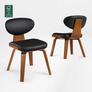 Black Leather Dining Chair With Wooden Frame and Legs 2 pcs