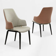 Juliet Dining Armchair 2pcs. Cream Seat, Brown Armrests, Blue Backrest and Black Legs. Modern Dining Room Chairs.