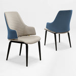 Juliet Dining Armchair Detail: Cream Upholstered Seat With Stitching, Brown and Blue Accents. Modern Dining Chair Design 2 pcs