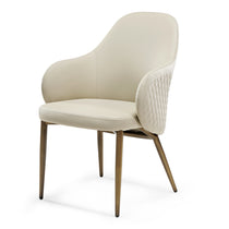 Acalay Beige Upholstered Dining Armchair, Diamond-Stitched Back, Wooden Legs.