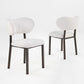 Nibbles Upholstered Dining Chair Detail. White Geometric Fabric, Dark Legs. Modern Dining Room Seating 2 pcs